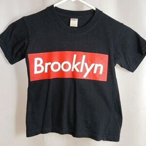 #369 Boys Black T-Shirt With Red &  White Brooklyn Lettering Size 6/8
